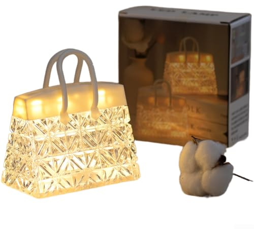 Luz nocturna portátil con acrílico para diseño de bolso de cristal, funciona con pilas, proporciona un brillo suave blanco cálido para dormitorio o sala de estar