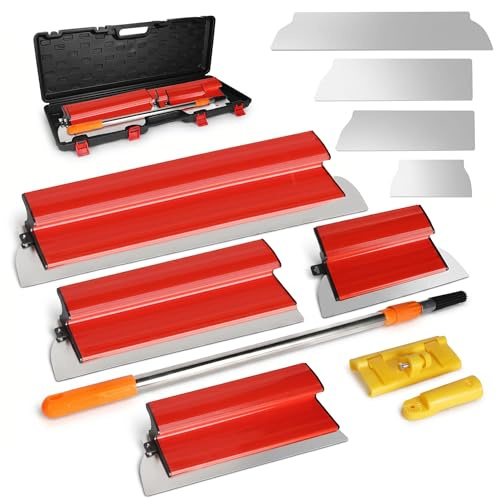 Flächenspachtel Set mit Koffer, Edelstahl Spatel Werkzeug mit Teleskopstange und Adapter, 80/60/40/25 cm, Profi Spachtel für Große Arbeitsbereiche, Wanddekoration und Bau