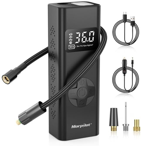 Morpilot Elektrische Luftpumpe, 7800mAh Mini Tragbar Kompressor, Fahrradpumpe Elektrisch mit Digitalanzeige und Notbeleuchtung, Pumpe für Auto, Motorrad, Fahrräder, Bälle