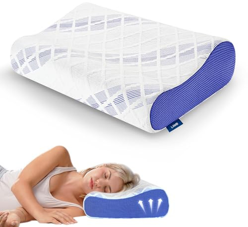 LAMB Nackkudde för sömn, ortopedisk minnesskum, ergonomisk kudde för nacksmärta, justerbar höjd, kuddar för dubbelsäng (blå, blå)
