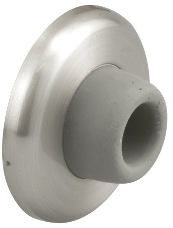 Prime-Line J 4540 Wall Stop – Protects Walls from Door Knob Damage – 2-5/16” Outside Diameter Stainless Steel Cover with 1-1/8” Gray Round Rubber Bumper – Easy To Install (Single Pack)