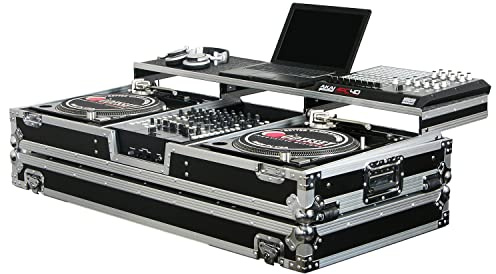 Universal 12 Format DJ Mixer and Two Battle Position Turntables Flight Coffin Case with Full Glide Platform