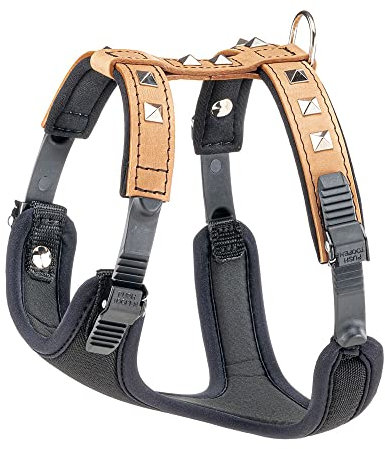 Ferplast Hundegeschirr kleine Hunde Giotto Luxor SMALL, aus echtem Leder mit silbernen Nieten, Halsumfang: 31-39 cm, Brustumfang: 44-52 cm, Beige