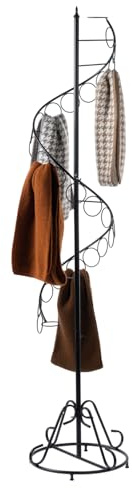 MyGift Black Metal Freestanding Scarf Holder Stand and Belt Display Organizer with 25 Rings and Spiral Design, Decorative Shawl and Scarves Rack