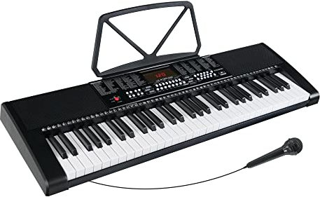 McGrey LK-6120-MIC Keyboard - Einsteiger-Keyboard mit 61 Leuchttasten - 255 Sounds und 255 Rhythmen - 50 Demo Songs - Inklusive Mikrofon - Schwarz