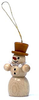 Drechslerei Friedbert Uhlig, Miniatur Nr. 09/H, BB Schneemann, 5 cm hoch, zum Hängen, aus regionalem Holz gedrechselt, echte Handarbeit aus dem Erzgebirge, Weihnachten, Holzkunst, Echtholz