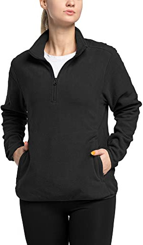33,000ft Damen Fleece Pullover mit Halbreißverschluss Fleeceshirt Winter Warm Ski-Pullover Microfleece Atmungsaktiv Fleecepulli für Reisen Wandern Skifahren Schwarz 38