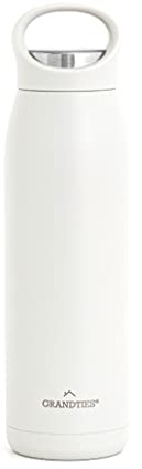 Grandties 700 ml Isolierte Sport Trinkflasche mit Auslaufsicherem Ergonomischem Deckel mit Griff - Doppelwandige Trinkflasche Edelstahl Hält bis zu 24 h / 12 h Heiß (Weiß), ZL001210701