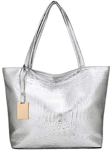 Luxshiny Große Tragetasche Mode Einkaufstasche Umhängetasche Große Kapazität Handtasche Alles Lässige Tasche für Frauen Mädchen Silberne Tragetasche