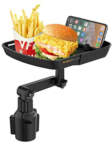 Hudhowks Cup Holder Expander Table | Car Tray Table Passenger Seats,Car Tray for Eating with Phone Slot and Swivel Arm, Car Food Table for Most Cup Holders, Road Trip Car Accessory