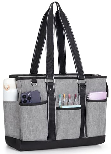 Damero Bolsa para profesores, bolsa de trabajo para profesores con funda acolchada para portátil, bolsa de utilidad para profesores con múltiples bolsillos para la escuela, el trabajo, Gris