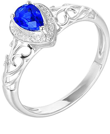 Epinki Hochzeitsring 18K Weißgold Au750 Frauen, Echtgold Schmuck Labor Erstellt Saphir 0.67ct Tropfen Partnerringe Blau Hohl Design Freundschaftsringe Weißgold 750 mit Moissanit, Gr.52 (16.6)