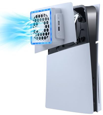 Mcbazel PS5 Slim Façade Plaque Ventilateur de Refroidissement avec Lumière RVB,Dissipation Thermique à 3 Vitesses Compatible avec PS5 Slim Digital/Disc Edition – Blanc(Non pour PS5/PS5 Pro)