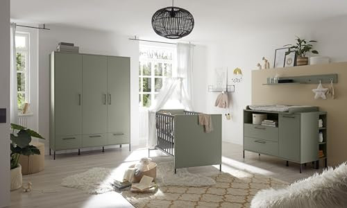 möbelando Babyzimmer-Komplettset >Ole< (5-teilig) in Pine Green matt