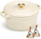 Overmont Bräter Emailliert Gusseisen Topf - Dutch Oven 26cm backofengeeignet mit Deckel und Kochbuch - für Braten Küche Backen Schmoren Weiß