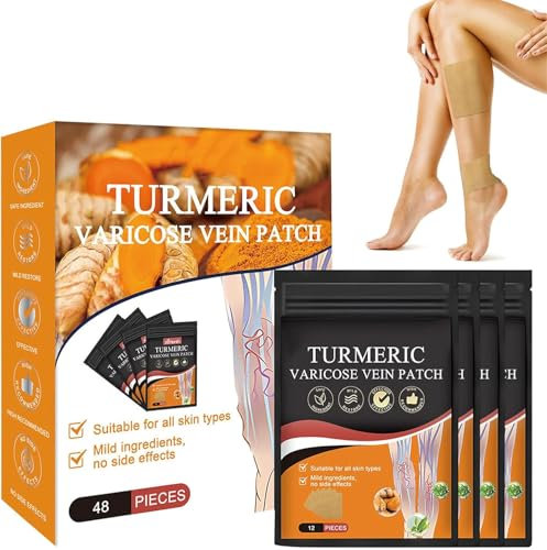 48PCS Furzero Turmeric Varicose Vein Patch, Turmeric Varicose Vein Patches, Varicose Veins Patch Relief, Naturally Relieves Varicose Veins in Legs and Spiders