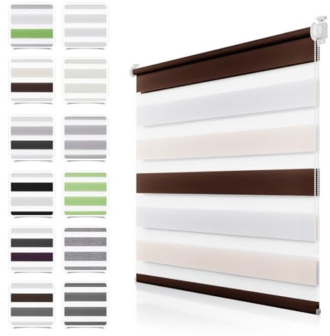 Doppelrollo Klemmfix ohne Bohren Weiß-Beige-Braun 90x130cm Rollos für Fenster ohne Bohren mit Kindersicherung Fenster Rollos für innen Lichtdurchlässig & Verdunkelnd, Stoffbreite 85cm