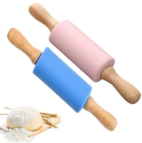 2 Stück Teigroller Silikon, Mini Kinder Nudelholz Teigroller, Nudelholz Silikon teigroller, Kleine Kinderhände, Kinder Backzubehör Geschenk, für küche Backen Pizza kekse Gebäck Fondant