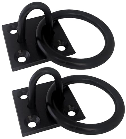 2 x Steel Ring on Plate Anchor Point | Heavy-Duty Hook Loop Bracket for Chain, Gate, Fence, Wall, Ceiling, Swing, Rope & Suspension | Durable M6 Fixing Holes for Secure Mounting Indoors & Outdoors