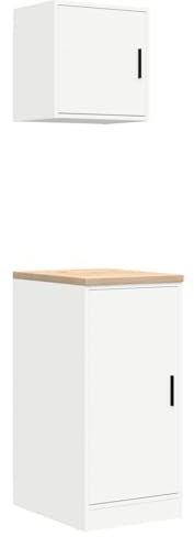 vidaXL Lot de 2 armoires de garage – Bois de pin blanc/armoire en bois d'ingénierie avec plan de travail – 40 x 51 x 85 cm