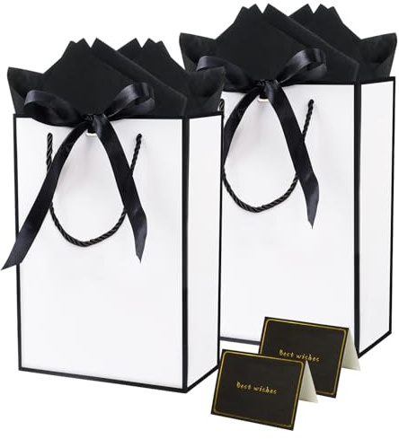 2 Pack Gift Bags with Tissue Paper for Presents, Medium Paper Gift Bags with Ribbons for Birthday Wedding Mother’s Day Gift