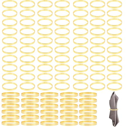 Guniata 100 stycken servettringar i guld, elegant metall servettringar, servettspännen, servettringar för jul, thanksgiving, bröllop, bankett, fester (A, 100 st)
