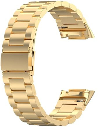 Bascabeen Straps Compatible with Fitbit Charge 6 Strap, Metal Stainless Steel Wristband Replacement Business Band for Fitbit Charge 5 /Charge 6 Activity Tracker (Gold)