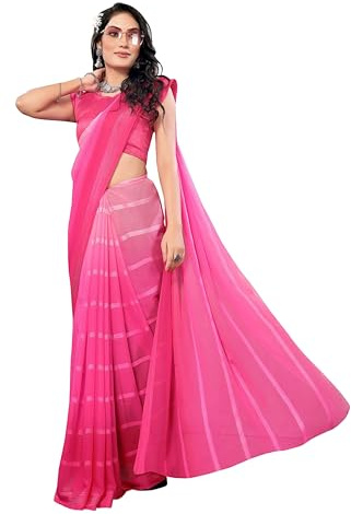 ETHNICMODE indien Sari For femme Soft Satin Light Weight Party Wear Pink Saree With Unstitched Pink Blouse Piece-1102