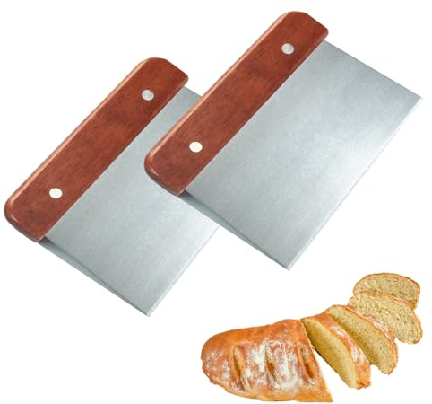 BMZXCH 2 Pezzi Spatola Taglia Impasto con Manici, Tarocco Per Impasti Multiuso Con Manico Grande In Legno, Raschietto cucina per Pasta in Acciaio Inossidabile per Pizza, Torte, Pane, Dough, Pasta