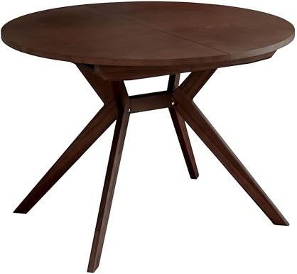 RAGABA Biju Table à manger extensible 110 cm - Table à manger ronde pour 6 personnes - Bois de frêne naturel et panneau MDF revêtu d'un placage de frêne naturel - Noyer
