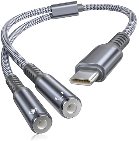Basesailor Adaptador USB C a Jack 3.5mm,C a Doble Aux Splitter Auriculares | Convertidor Auxiliar Tipo C a Audio para iPhone 17 16 16e 15 Pro Max Plus,Mac,iPad Mini Air,Samsung Galaxy S23 S24 S25 S26