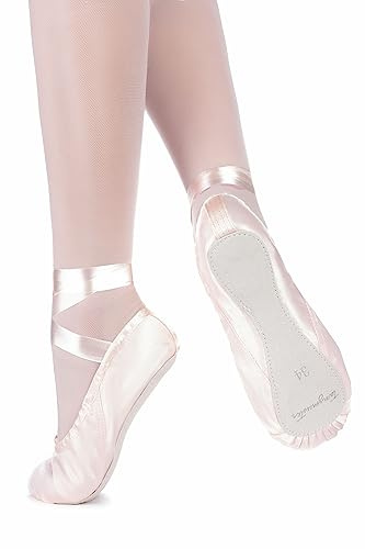 tanzmuster Ballettschuhe Damen - Terry - Satin - ganze Ledersohle - Ballettschläppchen für Erwachsene - Tanzschuhe fürs Ballett - rosa, 43
