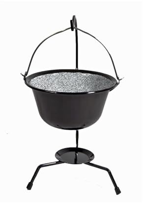 troph-e-shop Set Ungaricher Gulaschkessel Emaille 0,8 Liter + Kesselständer Fonduetopf Schokoladenfondue Serviertopf