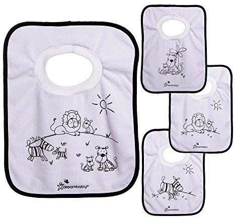 Dreambaby Terry Cloth Pullover Baby Bibs - Super Absorbent for Feeding and Drooling Toddlers - Jungle, 4 PACK, G537