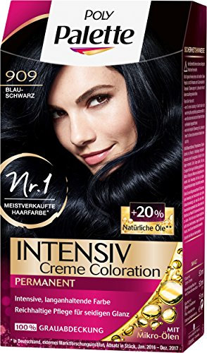 Poly Palette Intensiv Creme Coloration, 909 Blauschwarz Stufe 3, 3er Pack (3 x 115 ml)