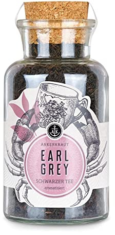Ankerkraut Earl Grey Schwarztee lose, 100g im Korkenglas, aromatisierter Schwarztee für etwa 8 Liter, laktosefrei, ohne Zusatzstoffe, Blumig, Zitronig, Lecker