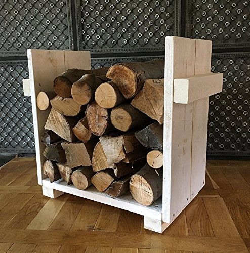 Dekorie Kaminholzregal Ständer für Kaminholz Kaminholzständer Kaminholzablage shabby aus Holz fertig montiert (Weiß)