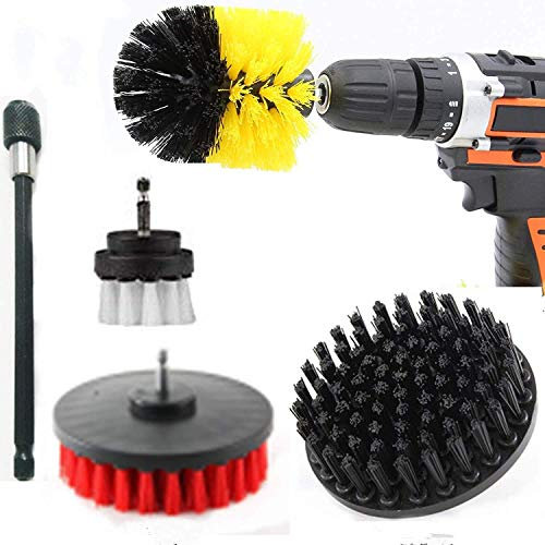 Drillbrush 5 Piece Scrub Brush Drill Attachment - Shower Cleaner - Bath Mat - Shower Doors - Glass Cleaner - Carpet Cleaner - BBQ Tools - Cast Iron Skillet - Grill Brush - Grill Cleaner - Grout Brush