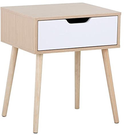 Yaheetech Nachttisch Nachtkommode nordisch Beistelltisch Kiefernholz Stoffschublade Massiv Kommode Sideboard Couchtisch mit 4 Füßen