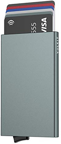 VULKIT Kartenetui Metall Geldbörse RFID Schutz Mini Herren Portemonnaie Geldbeutel Automatisch Pop Up für 5 Karten
