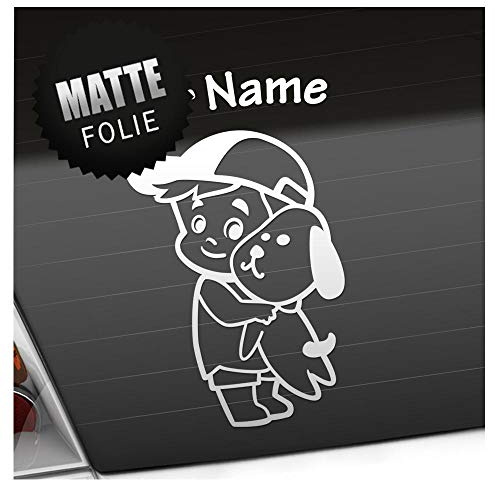 Babyaufkleber - Mattweiß - Junge Hund Cappy Sticker - mit Wunschtext individuell personalisiert 15cm - für Auto, Motorrad, Fahrrad, Tuning
