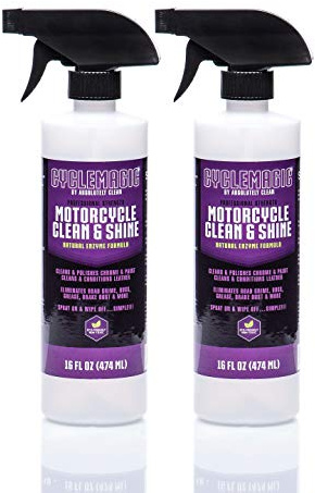 CycleMagic Motorcycle Clean and Shine Motorcycle Cleaner & Conditioner, Chrome Cleaner, Leather Cleaner, Paint | Eliminates Grime, Brake Cleaner, Dirt & Debris | (16oz Spray Bottle 2pack (Save 25%))