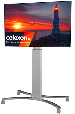 celexon Expert Displayrollwagen | 42-86 Silber | elektr. verstellbar 50cm | Touchdisplays bis 136 kg sicher durch Türen und zwischen Räumen bewegen, dank C-Gestell und Kollisionsschutz