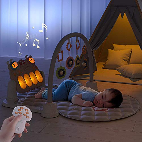 TUMAMA Baby Spielmatte mit Musik,Baby Aktivitätsmatte Baby Fitness Spielmatte Musik und Lichtern,Spielzeug Rassel Aktivitätszentrum für Jungen und Mädchen(Rabbit)