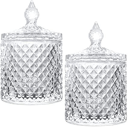 Lot De 2 Bocal à Bonbons En Cristal Avec Couvercle,Bocaux à Bonbons Sucrés,Plats De Bonbons Avec Couvercles,Bocal En Verre,Pour Apothicaire De Mariage, Buffet De Bonbons