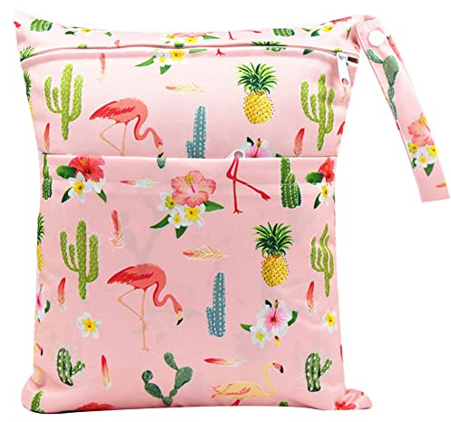 FenFang Bolsa Pañales Bebe, Reutilizable Wetbag, Impermeable Lavable con 2 Cremallera para Mamá de Bebé, Transpirable Organizador de Maquillaje de Colgar, Viajes, Playa, Piscina, Gym (Rosado)