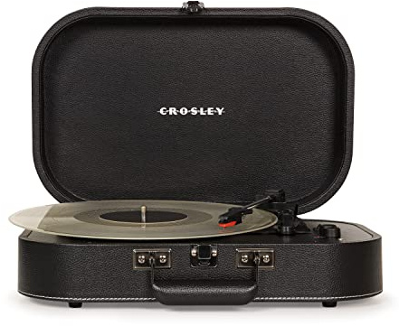 Crosley Discovery Portable Turntable - Bluetooth Record Player, 3-Speed Suitcase Vinyl Player, Home Turntables for Vinyl Records, Built in Stereo Speakers & Bluetooth Receiver, AUX Input, Black