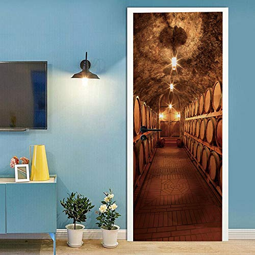 3D Türtapete Selbstklebend Türaufkleber - WEINKELLER - Türfolie Poster PREMIUM PVC Wasserfest Wandtattoo Für Schlafzimmer Wohnzimmer Tür Dekoration Tapete 80 x 200 cm