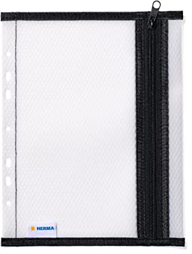 Herma 20029 Pochette de classeur A5 avec Fermeture éclair Noire Transparente, Grande Poche Transparente et perforée avec Fermeture éclair, Sac de Rangement pour Documents, Documents