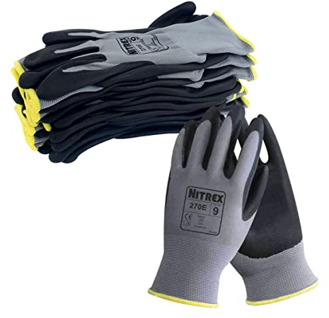 NITREX 270E 10 Paia di Guanti da Lavoro per Uso Generico – Palmo Rivestito in Schiuma di Nitrile – Resistenti all’Abrasione - Guanti Protettivi per Uso Industriale e Meccanico – Taglia 7 (S)